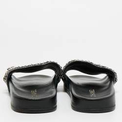 Pre Owned Chanel Metallic Leather CC Pool Slide Sandals Size 41