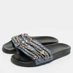 Pre Owned Chanel Metallic Leather CC Pool Slide Sandals Size 41