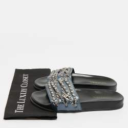 Pre Owned Chanel Metallic Leather CC Pool Slide Sandals Size 41