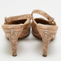 Pre Owned Chanel Beige/Black Leather And Satin Cap-Toe Slingback Pumps Size 37.5