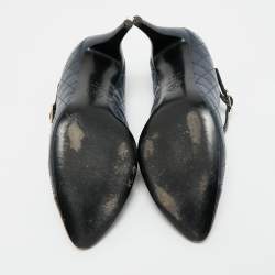 Pre Owned Chanel Navy Blue/Black Leather CC Mary Jane Pumps Size 37.5