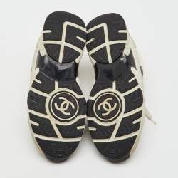 Pre Owned Chanel Grey/White Suede and Leather CC Low Top Sneakers Size 38.5