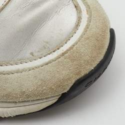 Pre Owned Chanel Grey/White Suede and Leather CC Low Top Sneakers Size 38.5