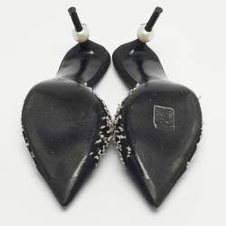 Pre Owned Chanel Black/White Canvas and Tweed CC Cap Toe Mules Size 38