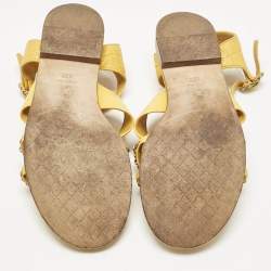 Pre Owned Chanel Yellow Leather Chain CC Ankle Strap Sandals Size 40