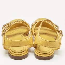 Pre Owned Chanel Yellow Leather Chain CC Ankle Strap Sandals Size 40