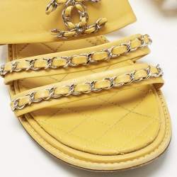 Pre Owned Chanel Yellow Leather Chain CC Ankle Strap Sandals Size 40