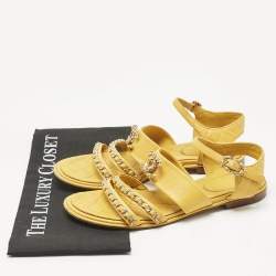 Pre Owned Chanel Yellow Leather Chain CC Ankle Strap Sandals Size 40