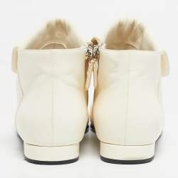 Pre Owned Chanel Ivory/Black Leather Logo Cap Toe Ankle Length Boots Size 38.5