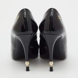 Pre Owned Chanel Black Patent Leather Peep Toe Pumps Size 38