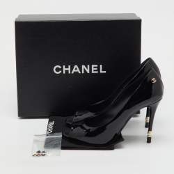 Pre Owned Chanel Black Patent Leather Peep Toe Pumps Size 38
