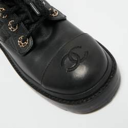 Pre Owned Chanel Black Quilted Leather Chain Combat Ankle Boots Size 37