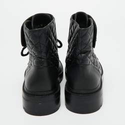 Pre Owned Chanel Black Quilted Leather Chain Combat Ankle Boots Size 37
