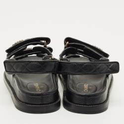 Pre Owned صندل شانيل جلد مبطن أسود سى سى داد مقاس 37