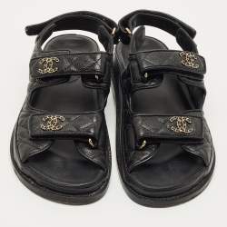 Pre Owned صندل شانيل جلد مبطن أسود سى سى داد مقاس 37