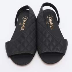 Pre Owned Chanel Black Quilted Leather Slingback Sandals Size 35