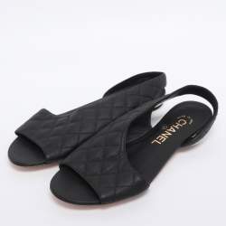 Pre Owned Chanel Black Quilted Leather Slingback Sandals Size 35