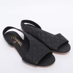 Pre Owned Chanel Black Quilted Leather Slingback Sandals Size 35