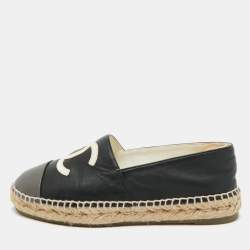 مملوكة مسبقًا Chanel Black/Grey Leather CC Cap Toe Espadrille Flats Size 36