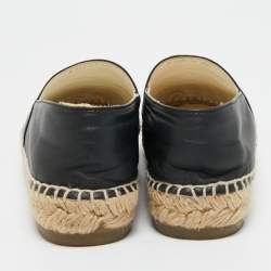 مملوكة مسبقًا Chanel Black/Grey Leather CC Cap Toe Espadrille Flats Size 36