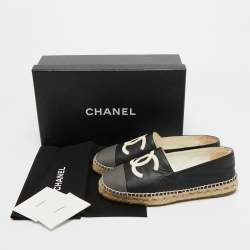 مملوكة مسبقًا Chanel Black/Grey Leather CC Cap Toe Espadrille Flats Size 36