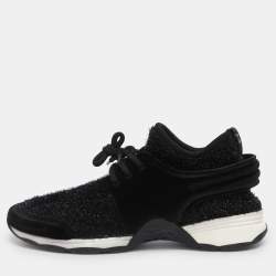 Pre Owned Chanel Black Metallic Lurex Fabric CC Trainers SLow Top neakers Size 39