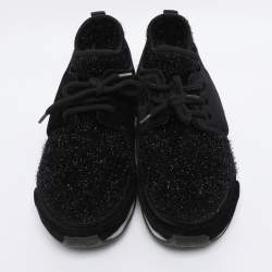 Pre Owned Chanel Black Metallic Lurex Fabric CC Trainers SLow Top neakers Size 39