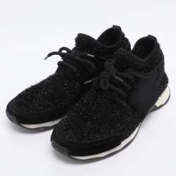 Pre Owned Chanel Black Metallic Lurex Fabric CC Trainers SLow Top neakers Size 39