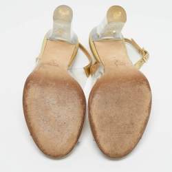 Pre Owned Chanel Gold/Transparent  Leather and PVC Open Toe Slingback Pumps Size 41