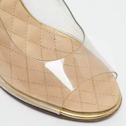 Pre Owned Chanel Gold/Transparent  Leather and PVC Open Toe Slingback Pumps Size 41