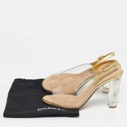 Pre Owned Chanel Gold/Transparent  Leather and PVC Open Toe Slingback Pumps Size 41