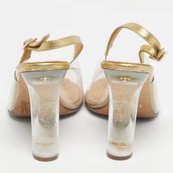 Pre Owned Chanel Gold/Transparent  Leather and PVC Open Toe Slingback Pumps Size 41