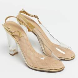 Pre Owned Chanel Gold/Transparent  Leather and PVC Open Toe Slingback Pumps Size 41