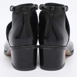 Pre Owned Chanel Black Patent Leather Pearl CC Ankle Strap Sandals Size 36