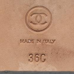 Pre Owned Chanel Black Patent Leather Pearl CC Ankle Strap Sandals Size 36