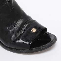 Pre Owned Chanel Black Patent Leather Pearl CC Ankle Strap Sandals Size 36