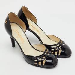 Pre Owned Chanel Black Patent Leather CC Cutout D'orsay Pumps Size 38