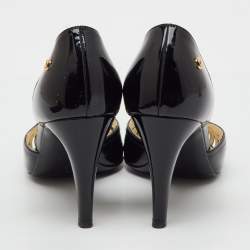Pre Owned Chanel Black Patent Leather CC Cutout D'orsay Pumps Size 38
