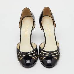 Pre Owned Chanel Black Patent Leather CC Cutout D'orsay Pumps Size 38