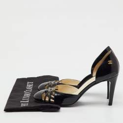 Pre Owned Chanel Black Patent Leather CC Cutout D'orsay Pumps Size 38