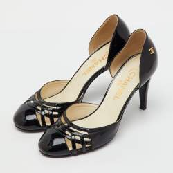 Pre Owned Chanel Black Patent Leather CC Cutout D'orsay Pumps Size 38