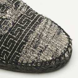 Pre Owned Chanel Black/White Tweed CC Espadrille Mules Size 39