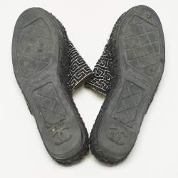 Pre Owned Chanel Black/White Tweed CC Espadrille Mules Size 39