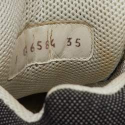 Pre Owned Chanel Dark Grey/White Canvas, Suede and Leather CC Logo Lace Up Sneakers Size 35