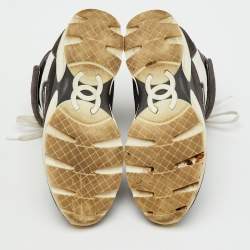 Pre Owned Chanel Dark Grey/White Canvas, Suede and Leather CC Logo Lace Up Sneakers Size 35