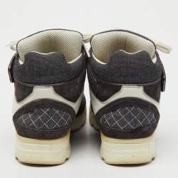 Pre Owned Chanel Dark Grey/White Canvas, Suede and Leather CC Logo Lace Up Sneakers Size 35