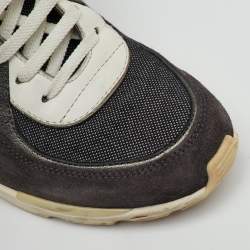 Pre Owned Chanel Dark Grey/White Canvas, Suede and Leather CC Logo Lace Up Sneakers Size 35