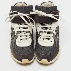 Pre Owned Chanel Dark Grey/White Canvas, Suede and Leather CC Logo Lace Up Sneakers Size 35