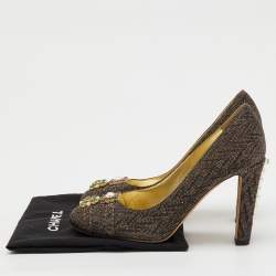 Pre Owned Chanel Metallic Lurex Fabric CC Pearl Heel Pumps Size 37.5