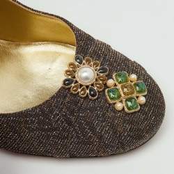 Pre Owned Chanel Metallic Lurex Fabric CC Pearl Heel Pumps Size 37.5